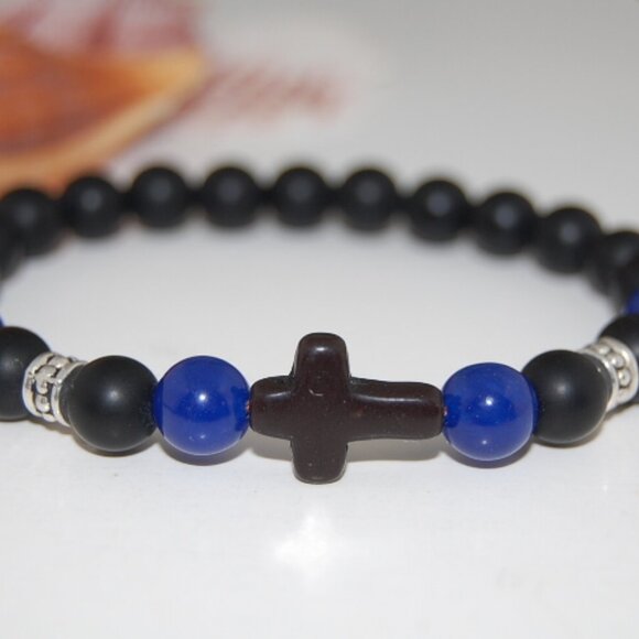 Cross Bracelet,Stone Bracelet,Cross Onyx Stone Bracelet - Picture 2 of 2